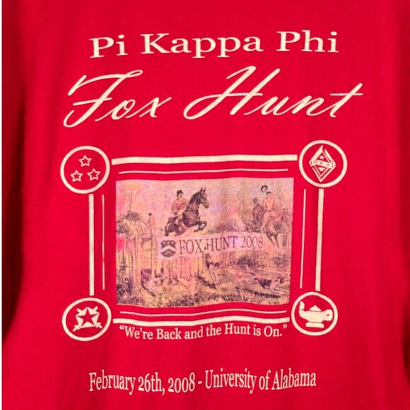 Pi Kappa Phi Fox Hunt 2008 T Shirt L Red Hanes Heavyweight University of Alabama - Picture 6 of 6